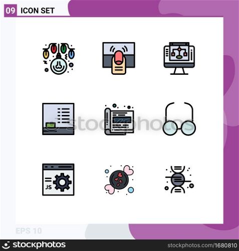 9 Universal Filledline Flat Colors Set for Web and Mobile Applications magazine, , touch, education, computer Editable Vector Design Elements