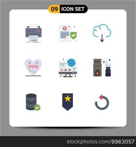 9 Universal Flat Color Signs Symbols of business, computer, cloud, mother, love Editable Vector Design Elements