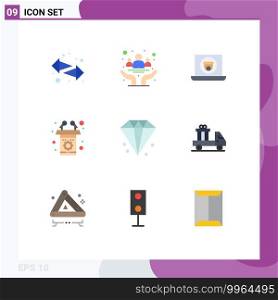 9 Universal Flat Color Signs Symbols of business, rostrum, health, presentation, camera Editable Vector Design Elements