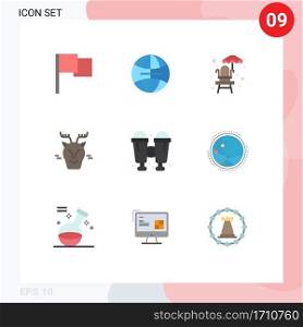 9 Universal Flat Color Signs Symbols of communication, travel, park, c&ing, reindeer Editable Vector Design Elements