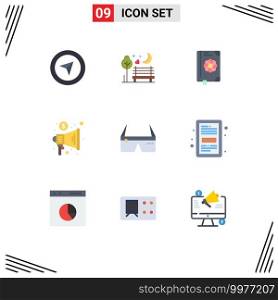 9 Universal Flat Color Signs Symbols of computing, trade, book, megaphone, advertising Editable Vector Design Elements