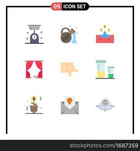 9 Universal Flat Color Signs Symbols of down, usa, drop, theatre, entertainment Editable Vector Design Elements