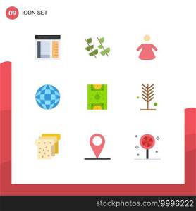 9 Universal Flat Color Signs Symbols of field, game, spring, entertainment, internet Editable Vector Design Elements