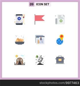 9 Universal Flat Color Signs Symbols of file, document, medical, creative, eat Editable Vector Design Elements