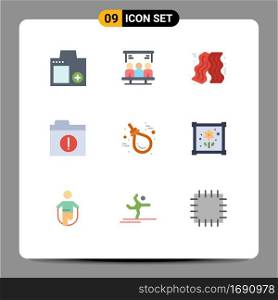 9 Universal Flat Color Signs Symbols of halloween, gallo, user, folder, alert Editable Vector Design Elements