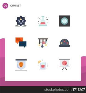 9 Universal Flat Color Signs Symbols of home, bubble, interior, popup, sms Editable Vector Design Elements