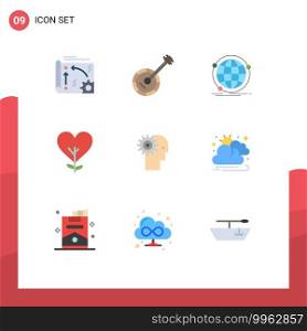 9 Universal Flat Color Signs Symbols of like, heart, music, web, internet Editable Vector Design Elements