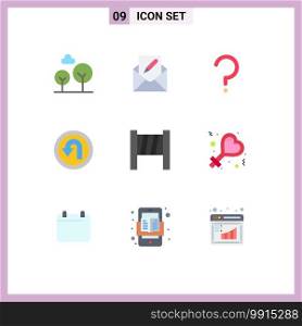 9 Universal Flat Color Signs Symbols of tools, way, help, navigation, arrow Editable Vector Design Elements