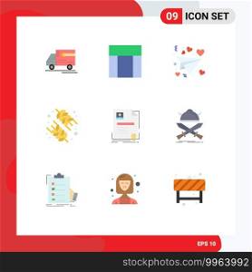 9 Universal Flat Colors Set for Web and Mobile Applications business, contract, letter, rice, food Editable Vector Design Elements