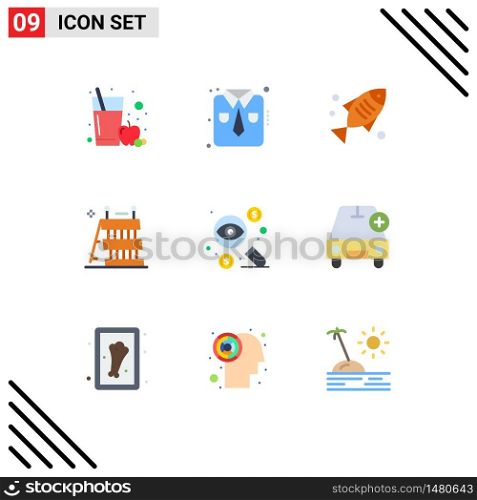 9 Universal Flat Colors Set for Web and Mobile Applications dollar, business, fish, tools, construction Editable Vector Design Elements