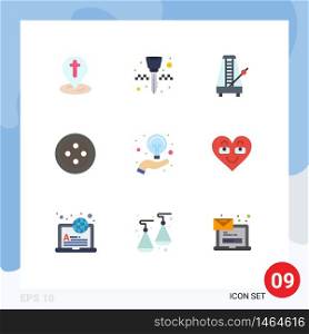 9 Universal Flat Colors Set for Web and Mobile Applications hand, bulb, audio, stud, sound Editable Vector Design Elements