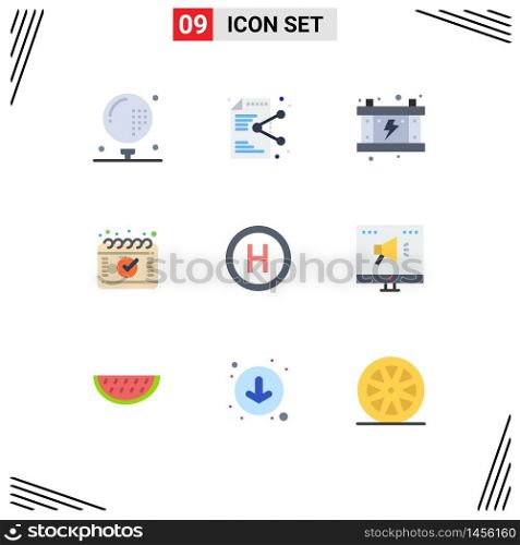 9 Universal Flat Colors Set for Web and Mobile Applications hospital, calendar, application, appointment, power Editable Vector Design Elements