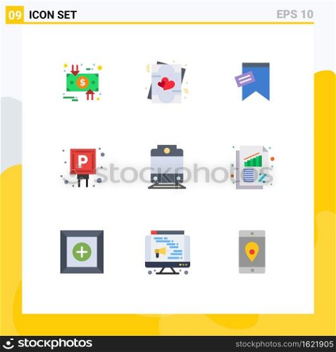 9 Universal Flat Colors Set for Web and Mobile Applications railway, parking, valentine, lot, text Editable Vector Design Elements