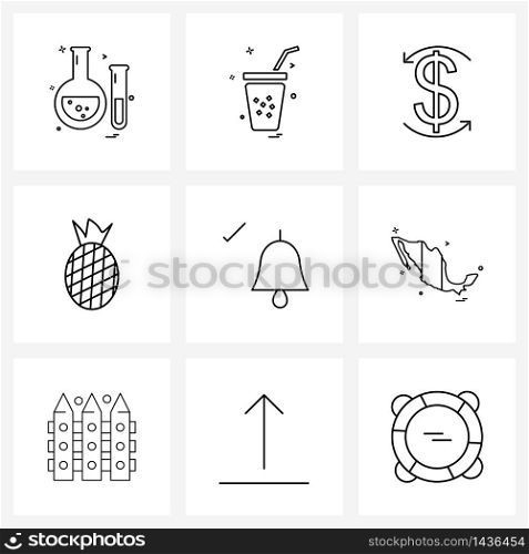 9 Universal Icons Pixel Perfect Symbols of alarm, food, food, fruit, wealth Vector Illustration