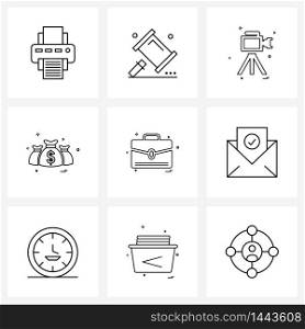 9 Universal Icons Pixel Perfect Symbols of bag, briefcase, camera, dollar, money Vector Illustration