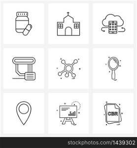 9 Universal Icons Pixel Perfect Symbols of bonding, tech, mobile, program, data Vector Illustration