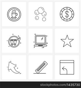 9 Universal Icons Pixel Perfect Symbols of computer, games, coin, sports, swimming Vector Illustration