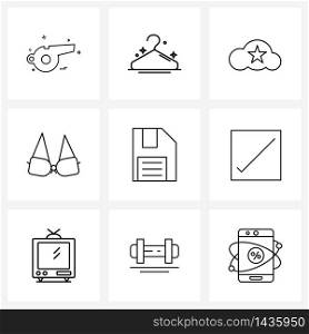 9 Universal Icons Pixel Perfect Symbols of file, undergarments, cloud, women, bra Vector Illustration