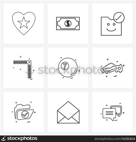 9 Universal Icons Pixel Perfect Symbols of indoor, game, document, snooker, geometry Vector Illustration