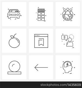 9 Universal Icons Pixel Perfect Symbols of interface, meal, group, fruit, orange Vector Illustration