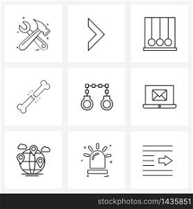 9 Universal Icons Pixel Perfect Symbols of lawyer, injury, park, fracture, broken bone Vector Illustration