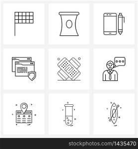 9 Universal Icons Pixel Perfect Symbols of man, patch, android app, plaster, website Vector Illustration