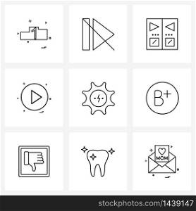 9 Universal Icons Pixel Perfect Symbols of multimedia, button, disable, play, transportation Vector Illustration