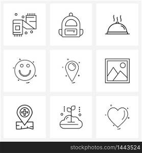 9 Universal Icons Pixel Perfect Symbols of navigate, dish, smile, emote Vector Illustration