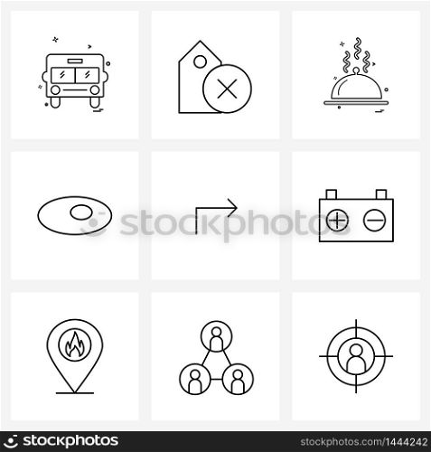 9 Universal Icons Pixel Perfect Symbols of right, arrow, dish, meal, cook Vector Illustration