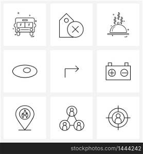 9 Universal Icons Pixel Perfect Symbols of right, arrow, dish, meal, cook Vector Illustration