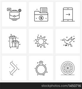 9 Universal Icons Pixel Perfect Symbols of shine, gift, device, gift box, phone Vector Illustration