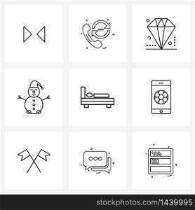 9 Universal Icons Pixel Perfect Symbols of sleep, bed, diamond, furniture, Christmas Vector Illustration