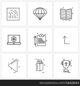 9 Universal Icons Pixel Perfect Symbols of study, medical, book, hospital, laptop Vector Illustration
