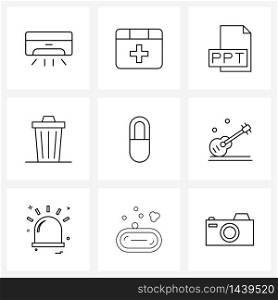 9 Universal Icons Pixel Perfect Symbols of work, trash, extension, rubbish, ppt Vector Illustration