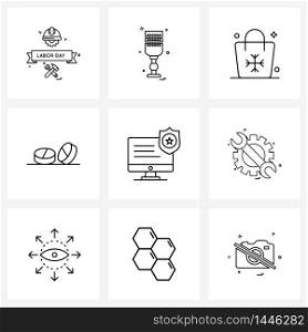9 Universal Line Icon Pixel Perfect Symbols of badge, science, buy, health, tablets Vector Illustration