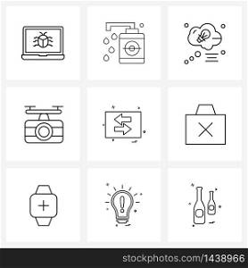 9 Universal Line Icon Pixel Perfect Symbols of design, left, communication, arrow, drone camera Vector Illustration