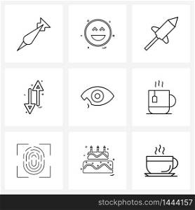 9 Universal Line Icon Pixel Perfect Symbols of, directions, smiley, direction, year Vector Illustration