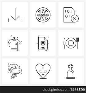 9 Universal Line Icon Pixel Perfect Symbols of file, cloth, card, garments, cross Vector Illustration