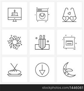 9 Universal Line Icon Pixel Perfect Symbols of food, image, internet, camera, valentine Vector Illustration