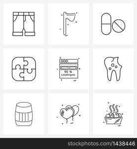 9 Universal Line Icon Pixel Perfect Symbols of internet, web layout, medicine, web, game Vector Illustration