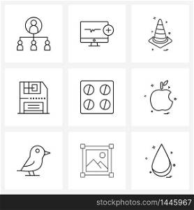 9 Universal Line Icon Pixel Perfect Symbols of medicine, tablets, medical, communication, diskette Vector Illustration