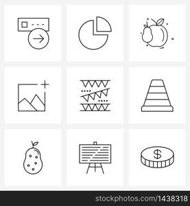 9 Universal Line Icon Pixel Perfect Symbols of ornament, Christmas, fruit, celebration, add Vector Illustration