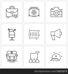 9 Universal Line Icon Pixel Perfect Symbols of restaurant, hotel, science, cook, media Vector Illustration