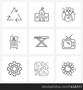 9 Universal Line Icon Pixel Perfect Symbols of television, interior, sports, desk, remote access Vector Illustration