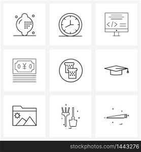 9 Universal Line Icon Pixel Perfect Symbols of toast, food, branding, spring, money Vector Illustration