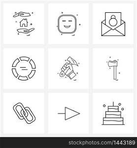 9 Universal Line Icon Pixel Perfect Symbols of tools, circle, add, round, target Vector Illustration