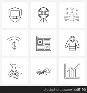 9 Universal Line Icon Pixel Perfect Symbols of ux, connection, internet, wife, internet Vector Illustration