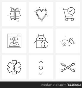 9 Universal Line Icons for Web and Mobile android, game, development, controller Vector Illustration