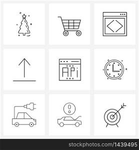 9 Universal Line Icons for Web and Mobile api, direction, package, arrow, development Vector Illustration