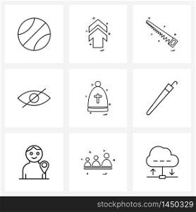 9 Universal Line Icons for Web and Mobile avatar, Christian, cutter, visible, hide Vector Illustration